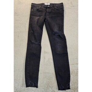 We The Free Free People Black Distressed Skinny Jeans Distressed Boho Festival